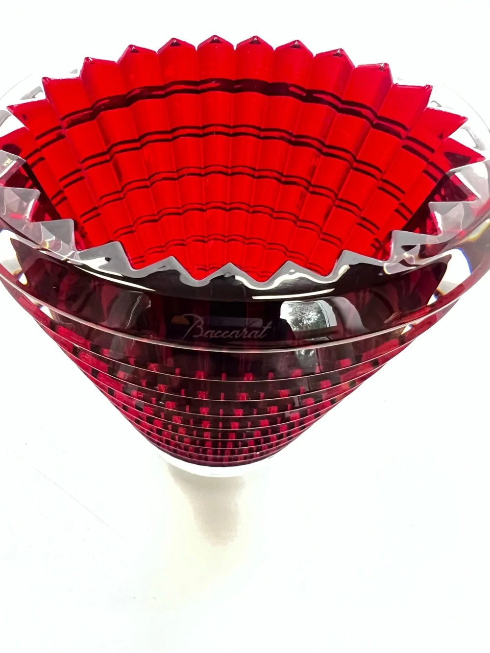 Baccarat small oval Eye Deep Red Cut Crystal Vase - Home Accents